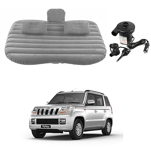 Image of Oshotto Multifunctional Car Travel Bed Mattress with Two Air Pillows, Car Air Pump Compatible with Mahindra TUV 300 (Grey)