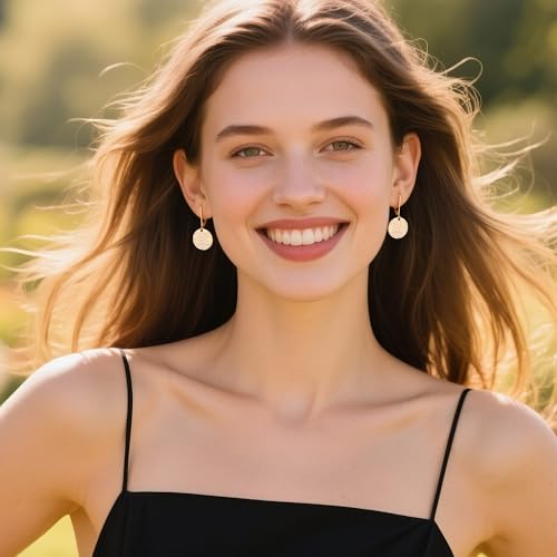 ALEXCRAFT Sterling Silver & 14K Gold Plated Dangle Earrings for Women Hypoallergenic Lightweight Coin Disc Line Texture Leverback Earrings Trendy Minimalist Women Jewelry Gifts2