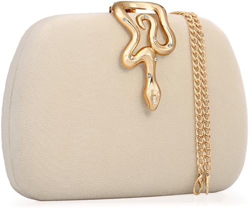 Image of Velvet Evening Clutch Purse for Women-Snake Clasp Formal Handbag,Hard Shell Design Bag for Weddings, Parties, Prom