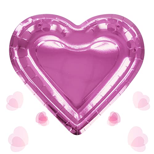CIEOVO 32 Pieces Pink Heart Shaped Paper Plates Disposable Party Plates Dinnerware Plates Decorative Tableware for Valentine's Day Mother's Day Wedding Birthday Party Supplies Decoration