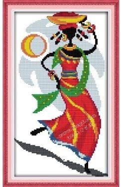 Happy Forever Cross Stitch Kits 11CT Stamped Patterns for Kids and Adults, Preprinted Embroidery kit for Beginner, R323 African Feeling (Set 1,2,3,4)