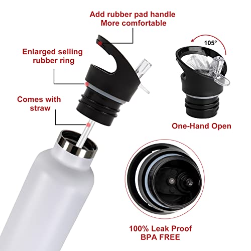 Volhoply 750ml Insulated Water Bottles Bulk 2 Pack,Stainless Steel Double Wall Sport Bottle with Straw Lid,Metal Reusable Cup with Hand Cap for School,Cyclists,Hikers,Gift (White - Image 4