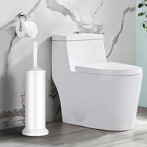 Image of Stainless Steel Toilet Brush and Holder,Toilet Bowl Brush with Long Handle for Bathroom,Toilet Brushes-Space Saving,Covered Brush, Durable, Deep Cleaning,Splash Resistant (White)