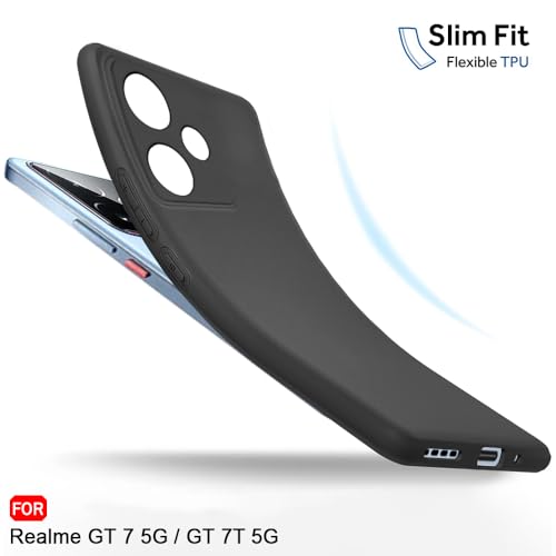 Image of TheGiftKart Sleek Back Cover Case for Realme GT 7 5G / GT 7T 5G / GT 7 Dream Edition | Slim Fit Protective Design | Ultra Matte Finish | Camera Protection Bump | Soft Silicon Cover (Silicone, Black)