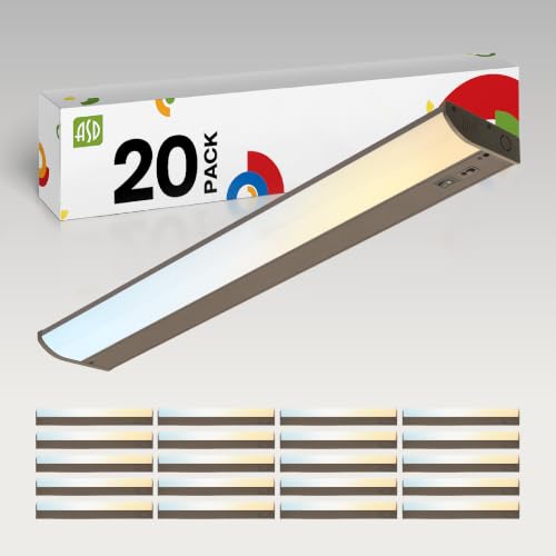 Image of ASD 20 Pack LED Under Cabinet Lighting, 24 inch 12W 822 LM, Dimmable Hardwired Under Cabinet Lights for Kitchen, 3000K /4000K /5000K, Under Counter Light Fixtures, ETL, Bronze, Bullnose Design
