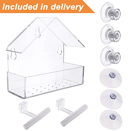 Extra-Strong-Suction-Sups-Window-Bird-Feeder-with-Drainage-Holes-Windowsill-Birdfeeders-for-Small-Birds-only-LIANGPIN-Acrylic-Clear-House-Shape-Design
