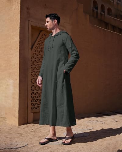 YAOHUOLE Long Sleeve Kaftan Thobe Button down Men Thobe with Pocket Big and Tall Kaftan Muslim Men Thobe3