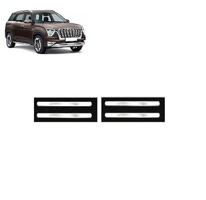 Car Universal Font & Rear Bumper Guard Protector Stainless Steel with Chrome Finish Pack of 4 Suitable for Alcazar