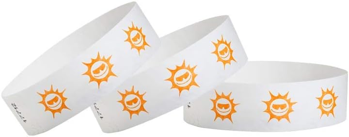 500 WristCo Orange Suns Tyvek Wristbands for Events - 34 x 10 - Waterproof Recyclable Comfortable Tear Resistant Paper Bracelets Wrist Bands for Concerts Festivals Admission Party Tours