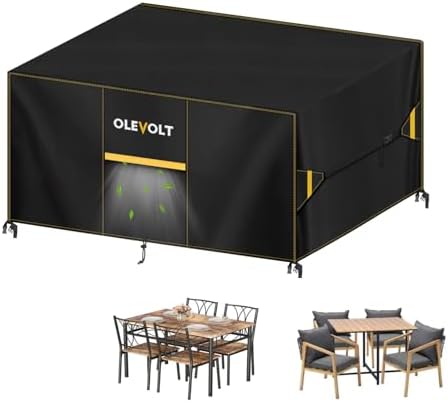 OLEVOLT Gartentisch Abdeckung Wasserdicht Schutzhülle für Gartenmöbel | Abdeckhaube Gartenmöbel Tischabdeckung Outdoor Wetterfest 600D Abdeckung für Gartenmöbel Abdeckplane Gartent