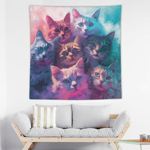 Tapisserie murale suspendre en tissu motif groupe de chats
