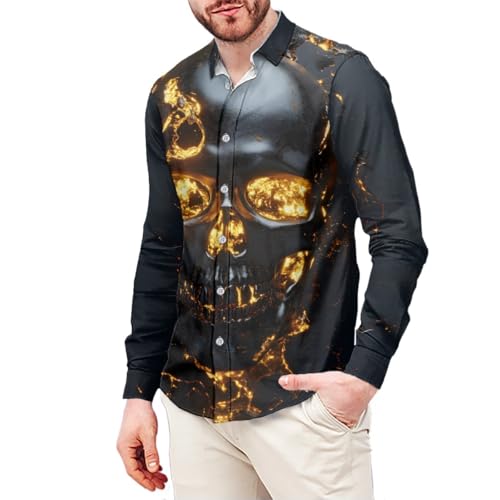 GLUDEAR Men's Cool Skull Graphic 3D Print Long Sleeve Casual Button Down Hawaiian Shirts2