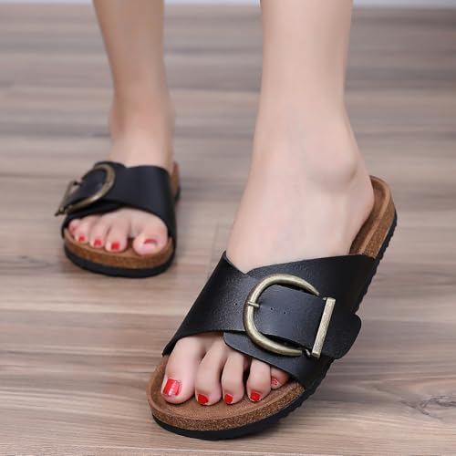 Women's Sandals Comfort Slides with Adjustable Buckle,Cork Footbed Sandals,Outdoor Beach Sandals4