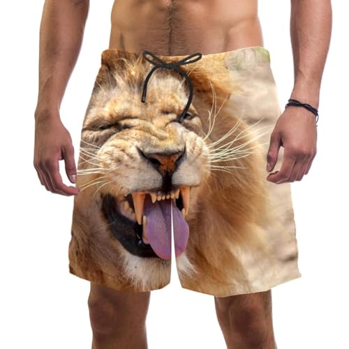 Maillot de bain séchage rapide avec motif lion rigolo pour short de plage