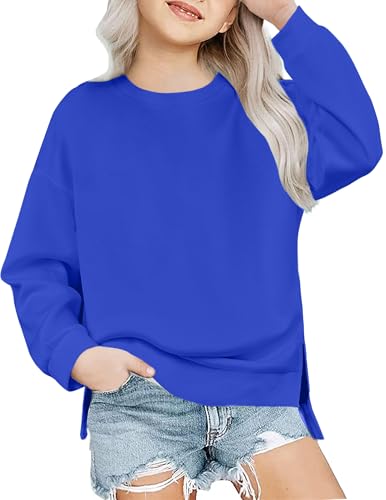 Arshiner Girls Crewneck Sweatshirt Long Sleeve Pullover Tops Drop Shoulder Sweatshirts Side Split for 5-14 Years