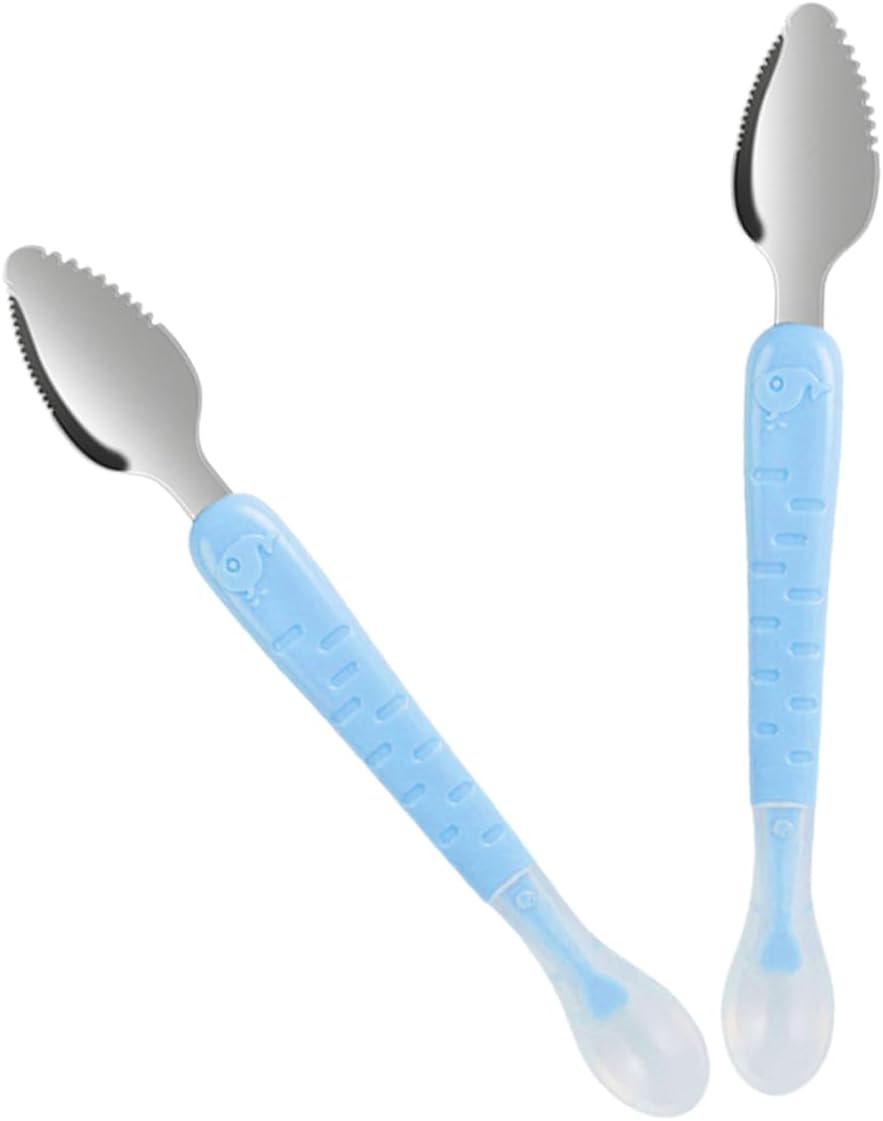UPKOCH 2pcs Stainless Steel Fruit Puree Scraping Spoon with Storage Box Multifunctional Kitchen Supply for Fruits Vegetables and Desserts Ergonomic and Safe Design