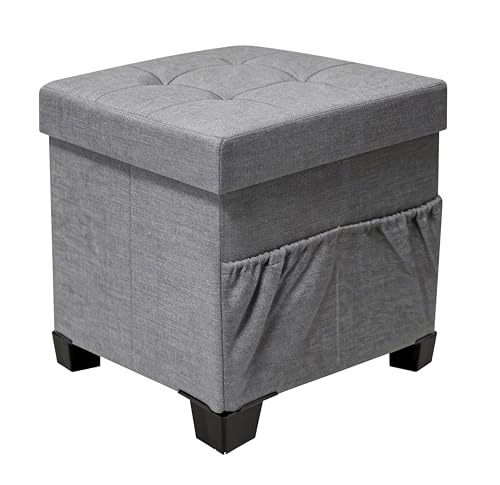 Zedelmaier Sitzhocker mit Stauraum, Hocker mit Holzfüßen,Aufbewahrungsbox mit Deckel,Fußhocker, bis 300 kg belastbar, für Eingang, Wohnzimmer, Schlafzimmer (Grau)