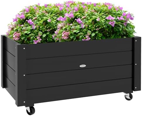 Outsunny Jardinera de Madera con Ruedas, Huerto Urbano para Culti...