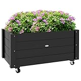 Outsunny Jardinera de Madera con Ruedas, Negro
