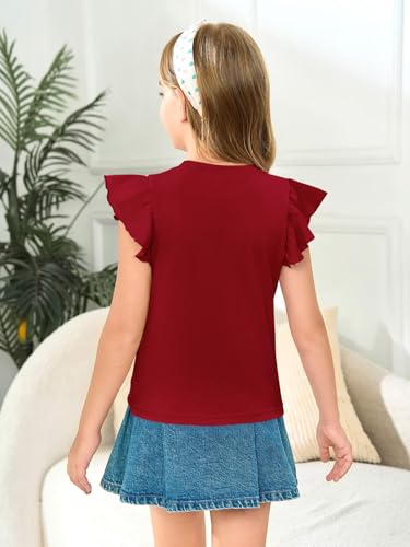 Image of Haloumoning Girls Ruffle Sleeve T Shirts Summer Crewneck Shirt 5-14 Years
