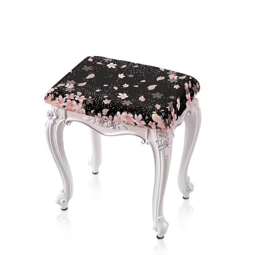 Viewamoon Cherry Blossom Kitchen Bar Stool Chair Seat Covers Rectangular 2 Pack Stretch Bar Stool Seat Cover for Home Black Dust Cover Protector