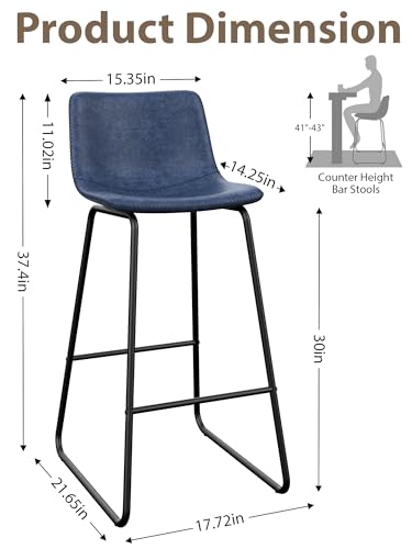 Image of 30in Bar Stools Counter Height Chairs Set of 3 Metal Legs (Blue)