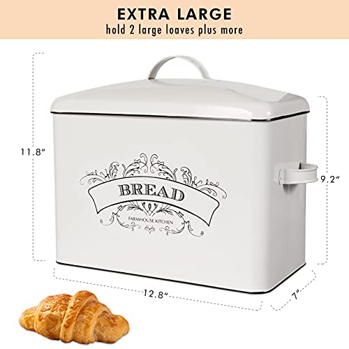 Nonacasa Farmhouse Bread Box, Extra Large Bread Storage Container With Matching Biscuit Tin In White Metal, Bread Boxes For Kitchen Counter (Vintage Styling) #TOP1