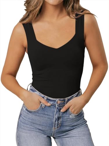 PINKMSTYLE Women's Basic Double Lined Square Neck Tank Tops Sleeveless Shirts Slimming Summer Tops Black XX-Large — view 4
