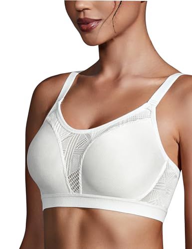 ZeroBound Medium Impact Sports Bras for Women Plus Size Wirefree Non Padded Supports Workout Yoga Bras (White,36C)
