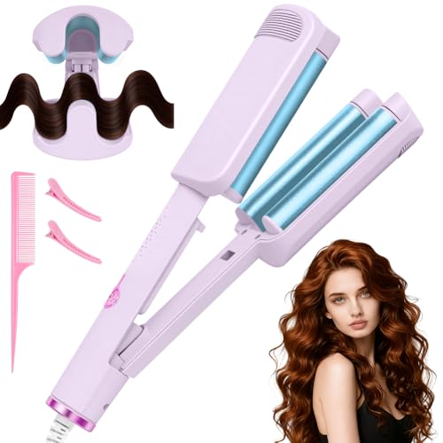 LOPHE Ferro Arricciacapelli 32 mm, Piastra Beach Waves con 4000w Ioni Negativi, 4 Temperature Regolabili (160℃-220℃), Antiscottature, Ferro Arricciacapelli a Onde Grandi(Viola)