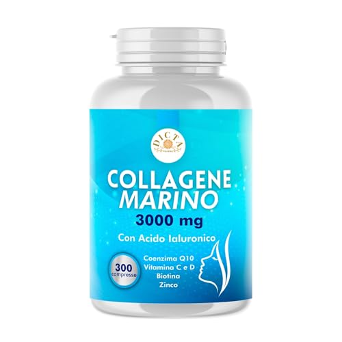 Collagene Marino con Acido Ialuronico Forte 300Cpr 3000mg - Con Vitamina C, D, Zinco, Coenzima Q10 e Biotina - Integratore Pelle, Articolazioni e Ossa