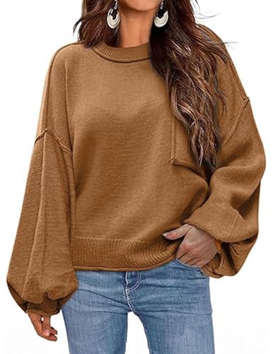 Image of Zeagoo Sweaters for Women 2025 Trendy Fall Fashion Oversized Lantern Long Sleeve Knitted Pullover Tops Outfits