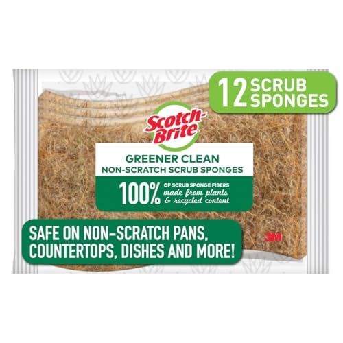 Scotch-Brite Greener Clean Non-Scratch Scrub Sponges, For Washing Dishes and Cleaning Kitchen, 12 Scrub Sponges