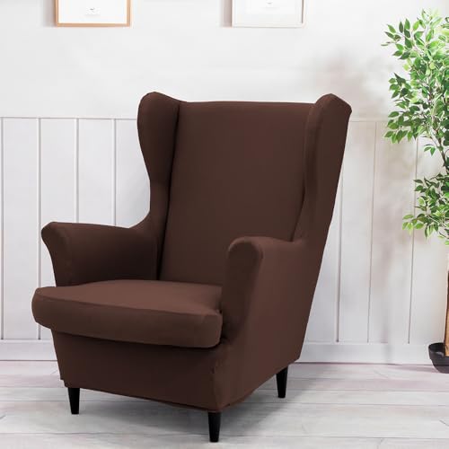 Pack de 2 Fundas de sillón orejero Extensible Antideslizante, Spandex Lavable para Espacios de Vivienda Interior,Marrón café,Talla única