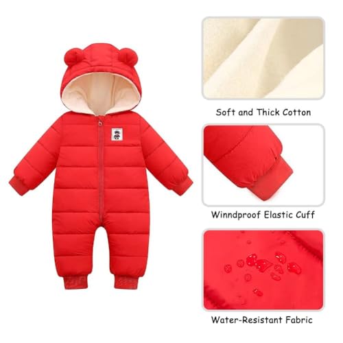 BYFRI Baby Winter Clothes Snowsuit 6-12 Infant Bear Hooded Jumpsuit Newborn Coat Unisex Toddler Cozy Bodysuit Snow Outerwear for Girls