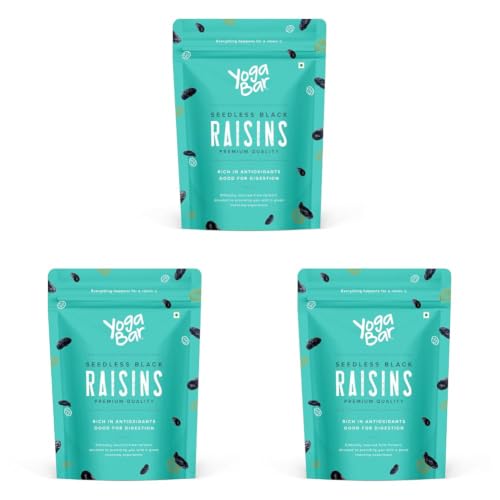 Image of Yogabar Premium Black Raisins 500 grams| Kishmish |Munakka |Source of Fibre (Pack of 3)