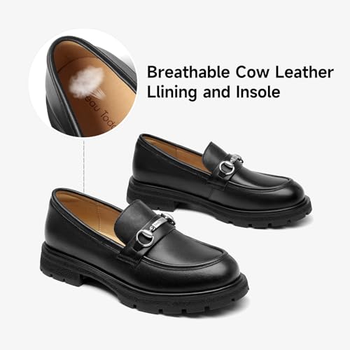 Image of BEAU TODAY Womens Platform Loafers, Leather Penny Loafer Shoes