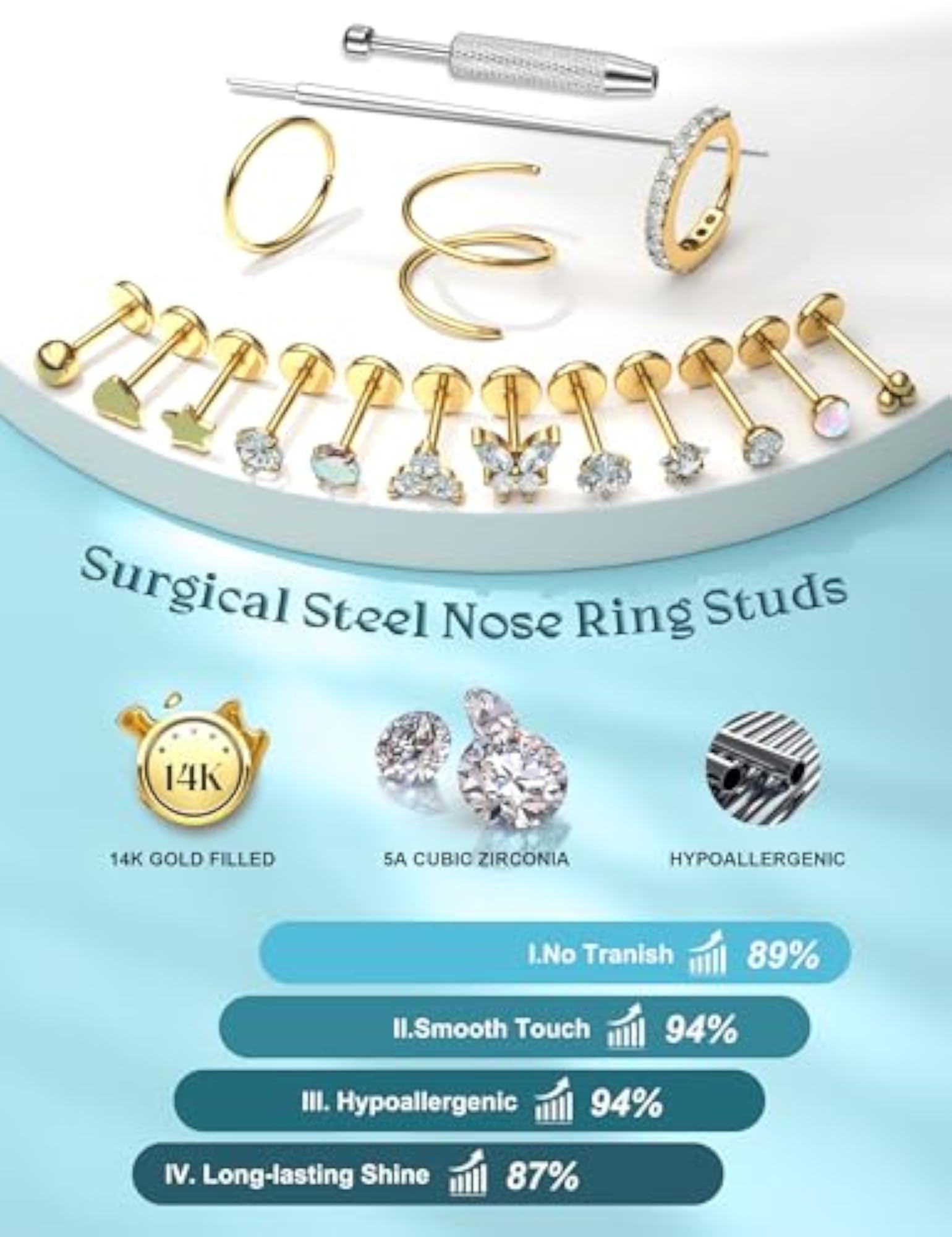 14K Gold Filled Nose Ring Studs for Women