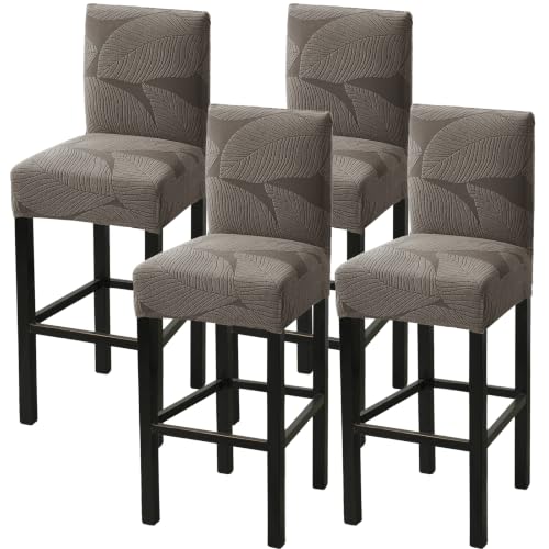 Image of HAOYONG Bar Stool Covers, Stretch Counter Stool Pub Chair Slipcover Washable Counter Height Chair Covers for Kitchen Dining Room Cafe Set of 4 (Coffee)