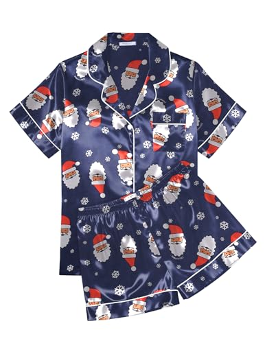 Image of Ekouaer Womens Silk Satin Pajama Sets Soft Short Sleeve Button Down Sleepwear Top and Shorts 2 Piece Pjs Lounge Set