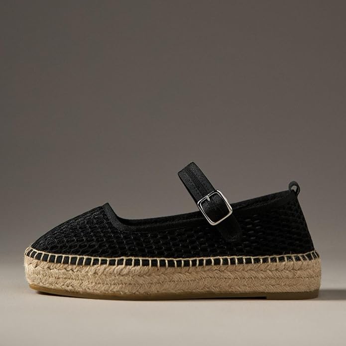 MAVMAX Mary Jane Espadrilles for Women Woven Outsole Ballet Flats Platform Canvas Shoes Summer Flat2