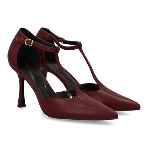 shoes&blues.es Stiletto de salto fino, design elegante. Sapato de sala com ponta afiada, fecho de fivela. Ideal Otom Inverno., Vermelho, 38 UE