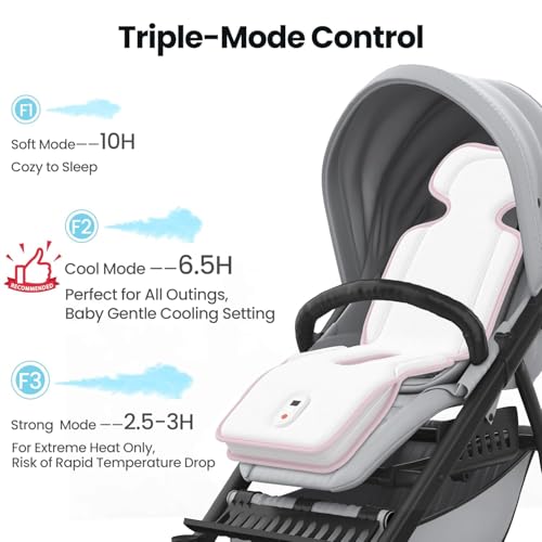 Image of Baby Stroller Cooling Pad, Up to 10H Cooling, 10000 mAh Rechargeable Car Seat Liner with 2 Built-in Blower, 3 Speed, Summer Essentials for Baby Girl Boy, Cooling Cushion for Toddler Outdoors, Pink