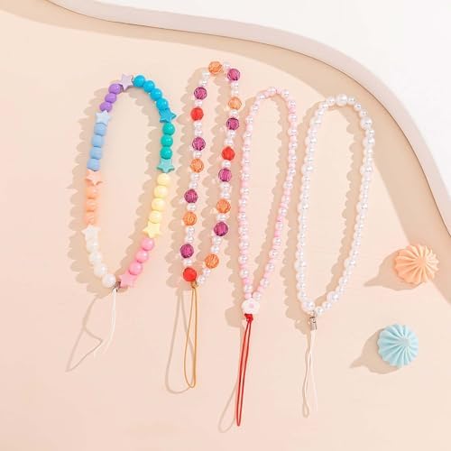Staqlo Pearl Beaded Phone Charm Wrist Strap Handmade Digital Camera Wristlet Chain Lanyard for Cell Phone Case Keychain Wallet Bag Women Anti-Loss Beaded Bracelet Compatible with iPhone 17 Pro Max 16 15 Samsung Pixel - 5
