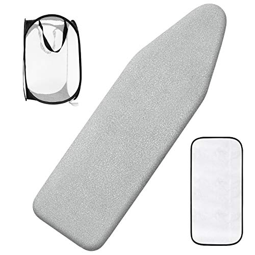 Seiritex Silicone Ironing Board Cover with Elastic Edge Scorch and Stain Resistant Cotton Thick Padding 18" x 49" Ironing Board Cover and Pad 1 Pop-up Laundry Basket and 1 Protective Scorch Mesh Cloth