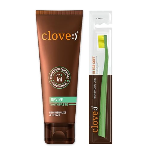 Image of Clove Revive combo, FREE ₹2000 Dental Treatment / Services With Every Pack, Revive Toothpaste with ultra soft toothbrush , Enamel Repair & Remineralization, Sensitivity Relief, Fight Gum Diseasse, 4160 dupont tynex bristles
