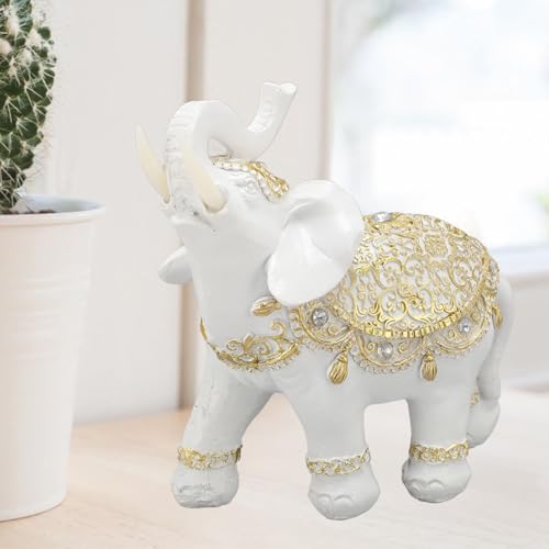 Escultura Elefante Suerte Material Resina Blanca Mediana miniatura 6