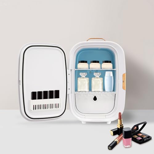 Image of 12 Liter Beauty Fridge with Lighted Mirror for Cosmetic Storage, Compact Skincare Fridge for Makeup Lipstick, Portable Refrigerator for Bedroom Bathroom (White,with Mirror)