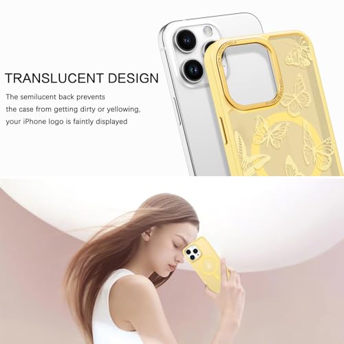 BENTOBEN Magnetic for iPhone 15 Pro Case,Cute Butterfly Pattern [Compatible with MagSafe] Translucent Matte Slim Women Girl Men Boys Thin Shockproof Protective Cover Case for iPhone 15 Pro 6.1",Yellow by BENTOBEN - Used condition - Image 4
