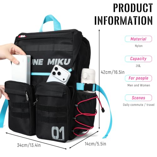 Image of Hatsune Miku Backpack, Neon Electronic Music Series, 20L Multi-functional Unisex Functional Style Travel & Commute Daypack